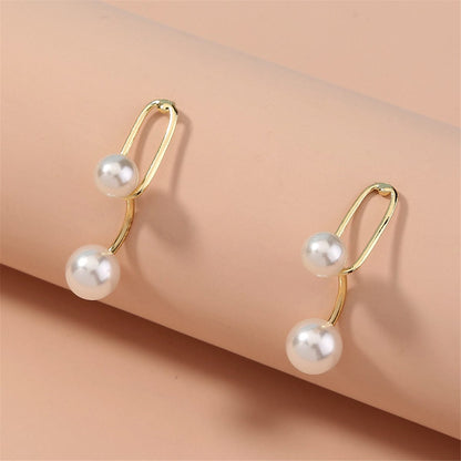 Pearl & Goldtone Double Drop Earrings