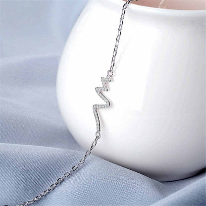 Cubic Zirconia & Silvertone Electrocardiogram Pattern Bracelet