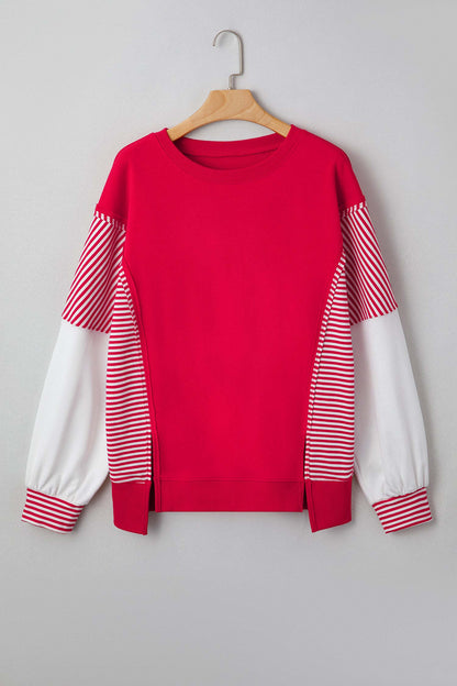 Aaliyah Patchwork Sleeve Colorblock Sweatshirt - Red / L - 12/14