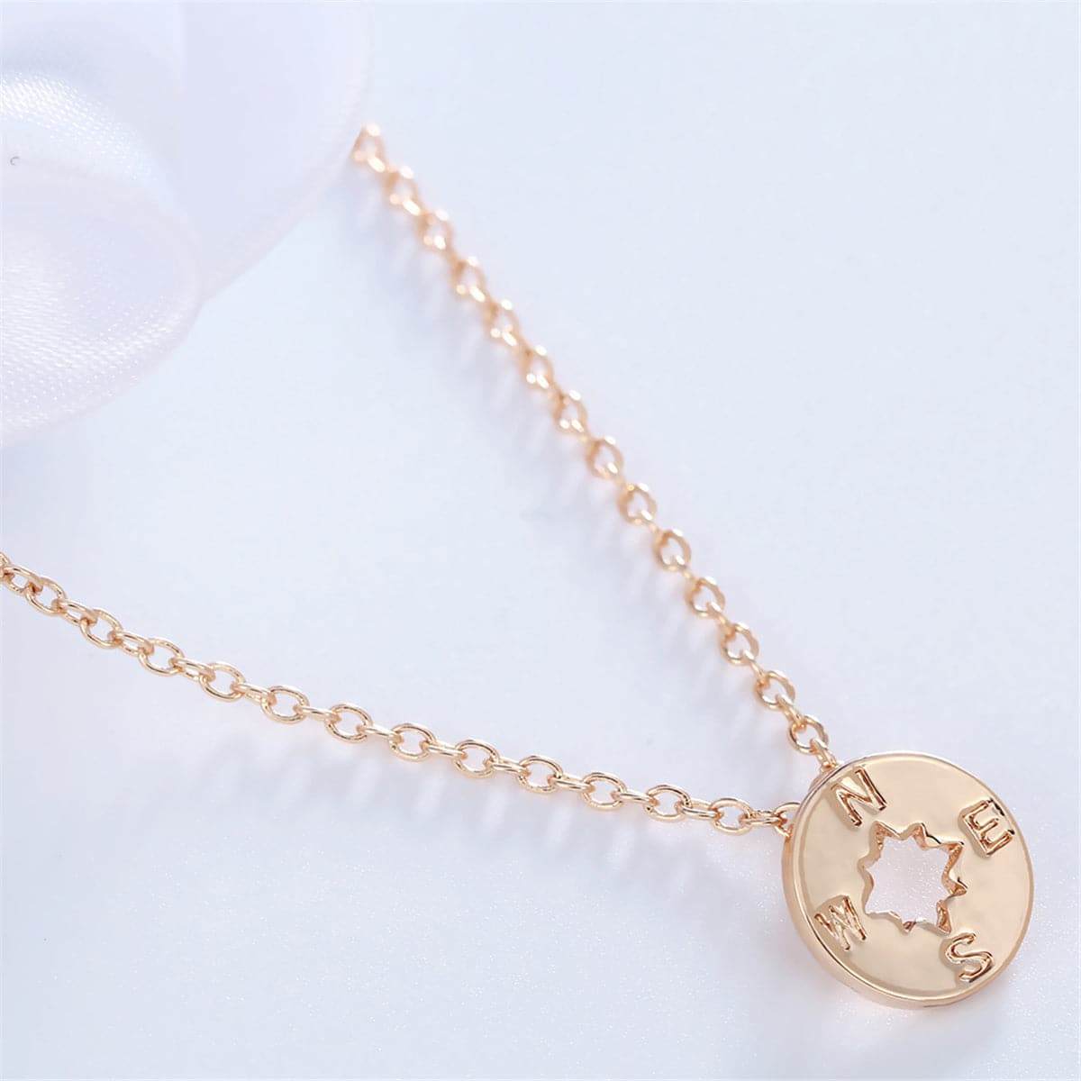 Goldtone Open Compass Pendant Necklace