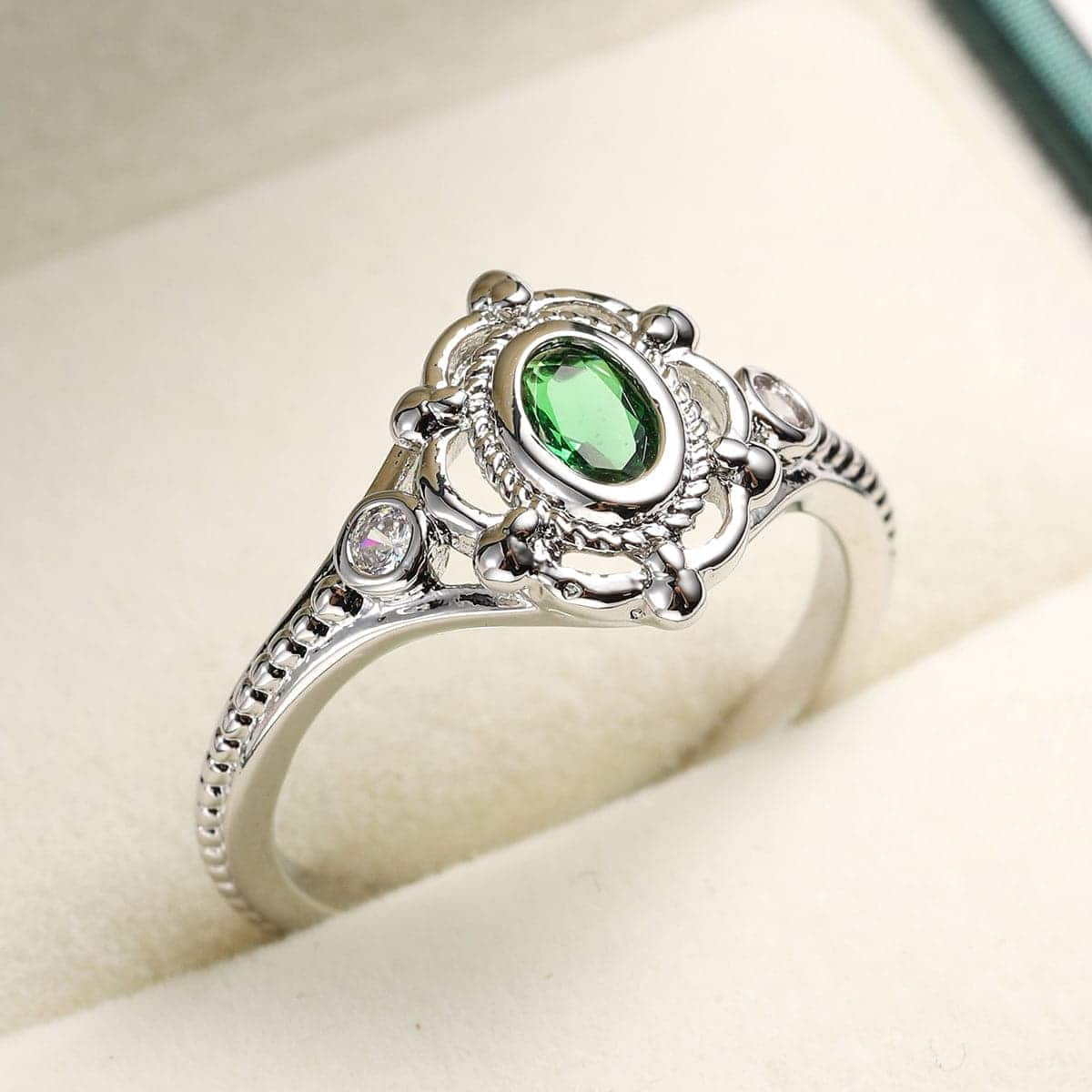 Green Crystal & Cubic Zirconia Oval Ring-1