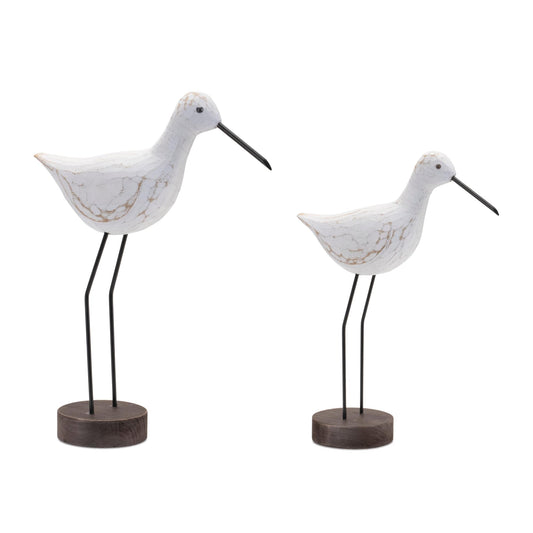 Melrose International Carved Wood Sea Bird with Metal Stand (Set of 2)