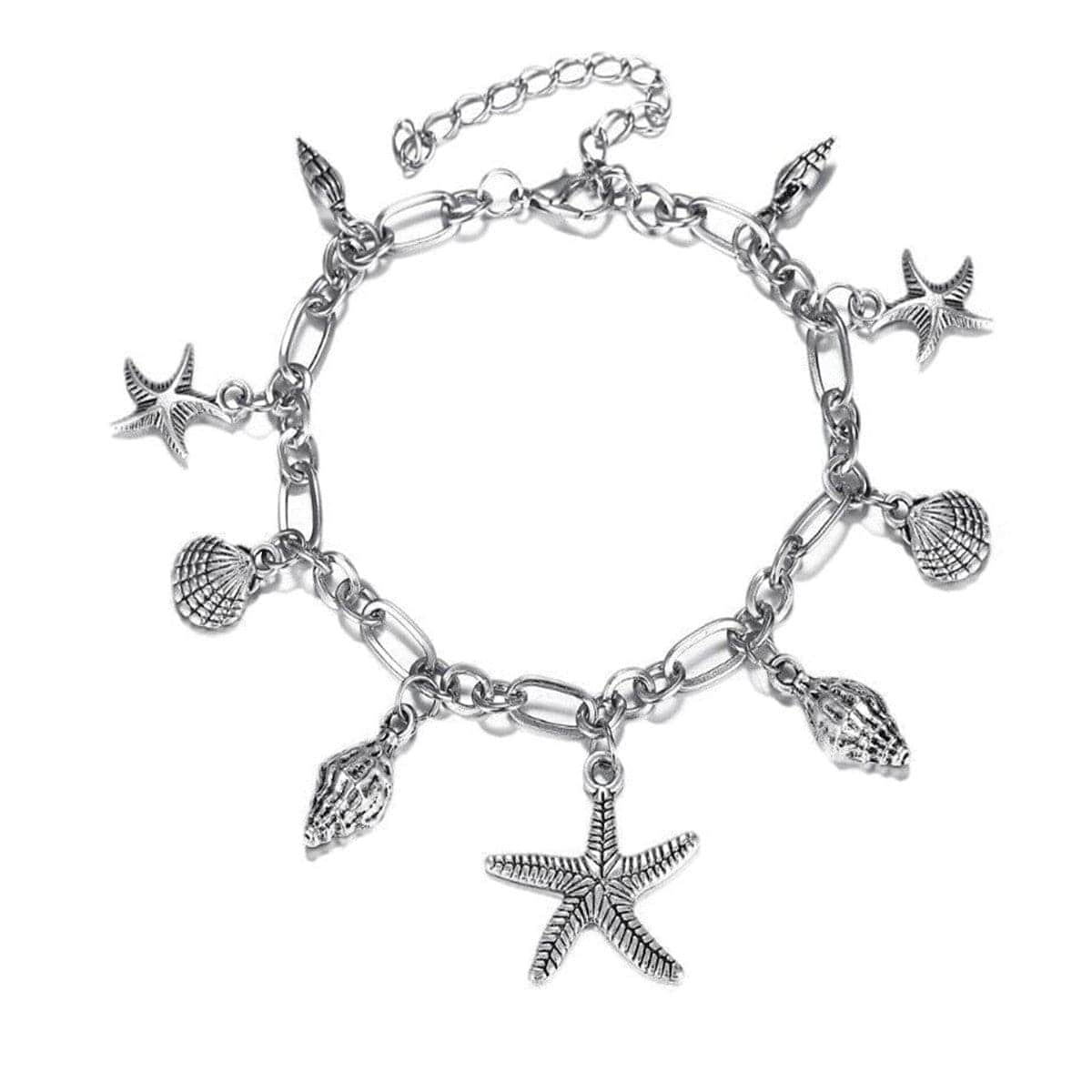 Silvertone Starfish Charm Anklet