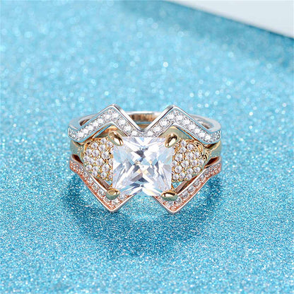 Crystal & Cubic Zirconia Tri-Tone Skull & Band Ring Set-2