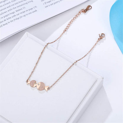 Rose Goldtone & Cubic Zirconia Double Frosted Fish Anklet