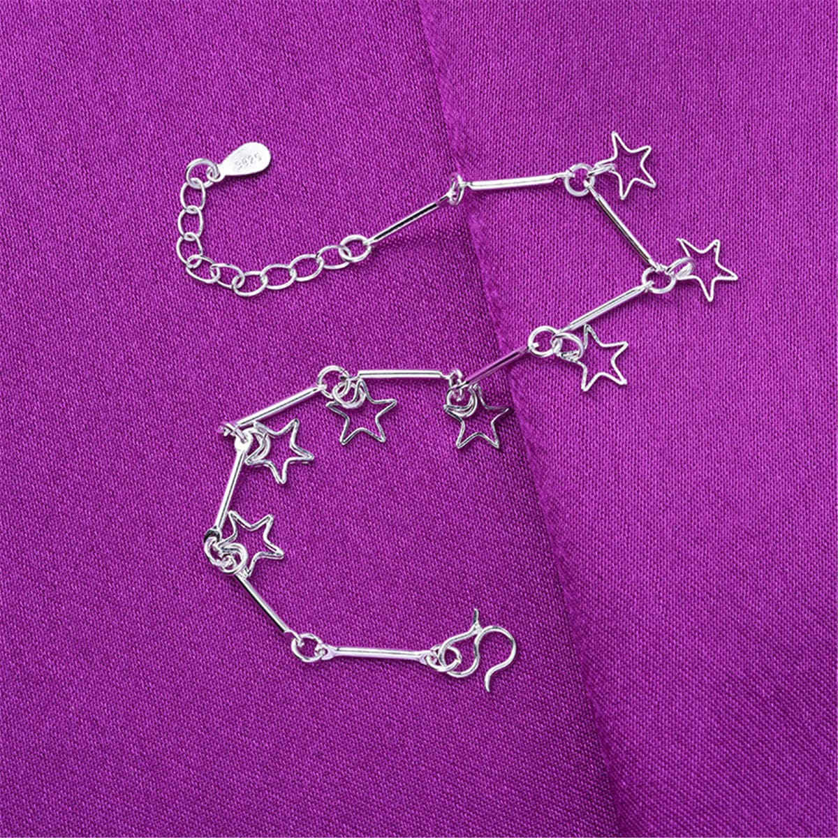 Silvertone Open Star Anklet-2