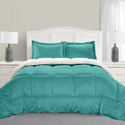 Elegant Comfort 3-Piece Micro-Suede Reversible Sherpa - Solid Color Design Comforter Set