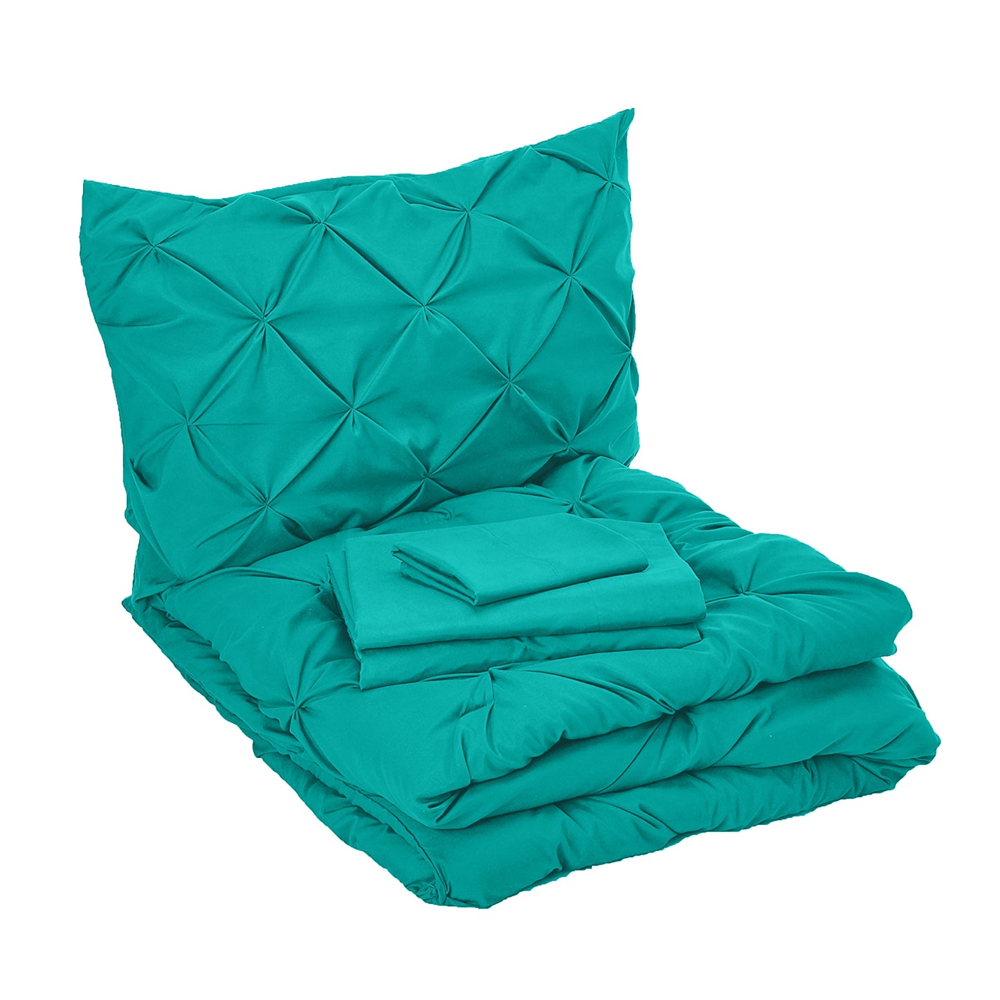 Elegant Comfort 8-Piece Pintuck Pinch Pleated Comforter Set - Includes 4-Piece Sheet Set with Double Sided Storage Pockets