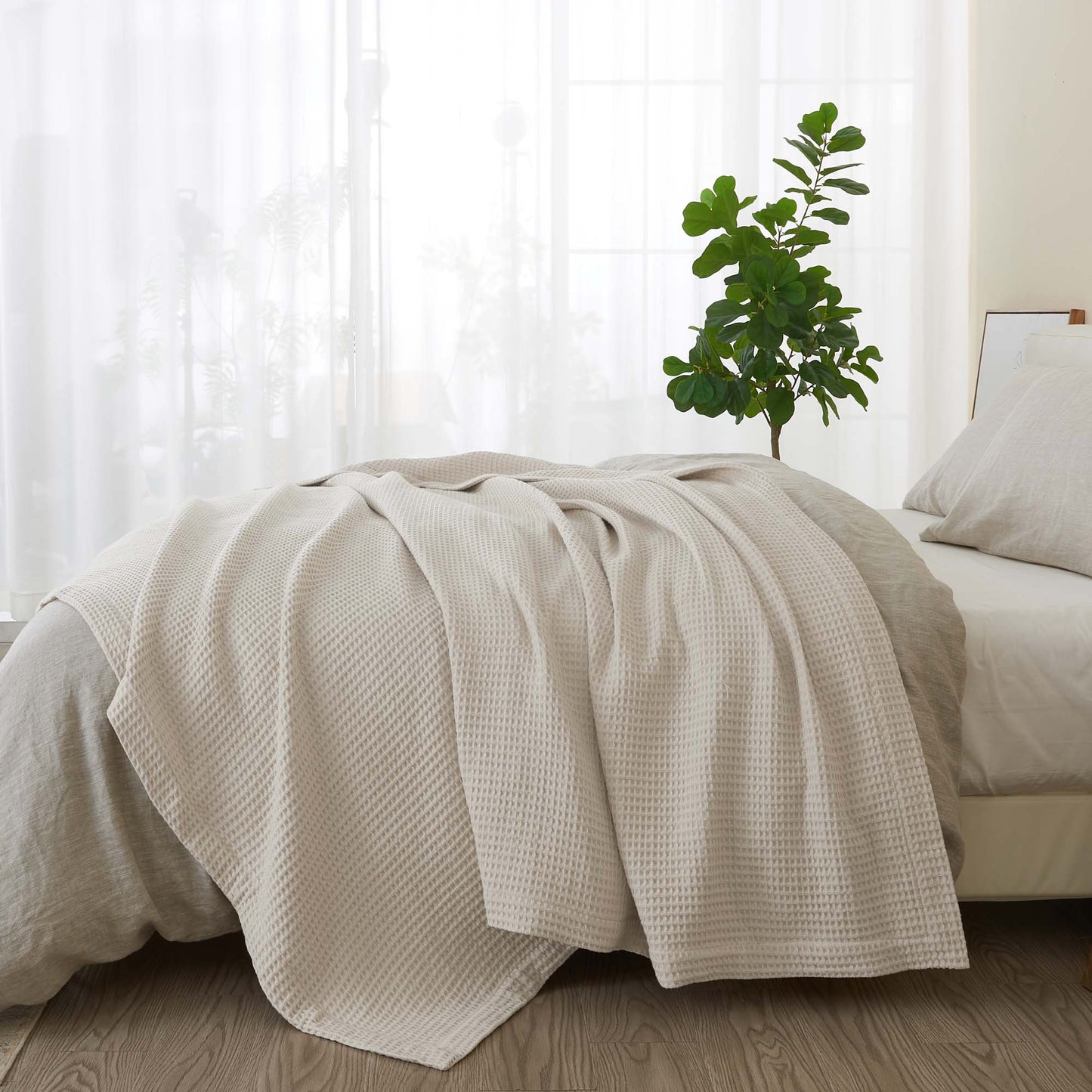 Patina Vie Maison 100% Cotton All-Season Waffle Weave Knit Throw Blanket