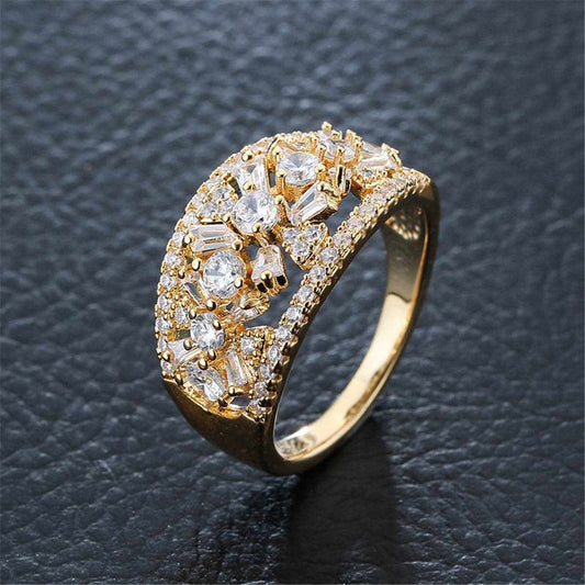 Cubic Zirconia & Crystal Flower Wide-Band Ring