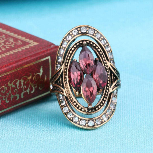 Green Crystal & Burgundy Cubic Zirconia Band Ring