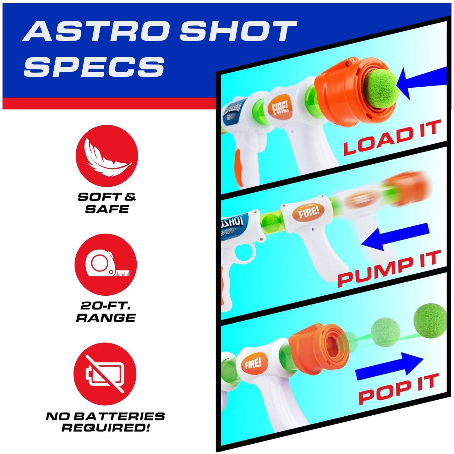 White, blue dart gun and green, blue balls-