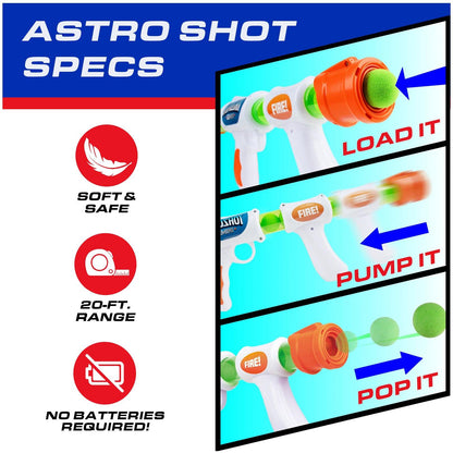 White, blue dart gun and green, blue balls-