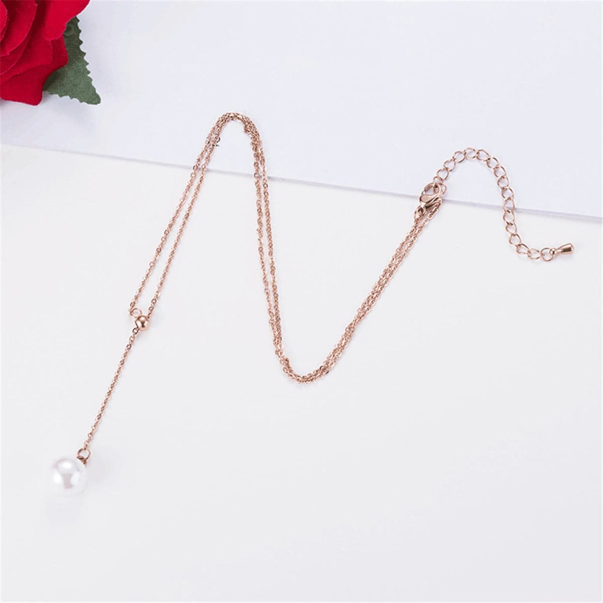 Pearl & Rose Goldtone Lariat Necklace