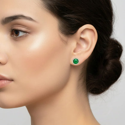 Round Stud Earrings with Colored Cubic Zirconia