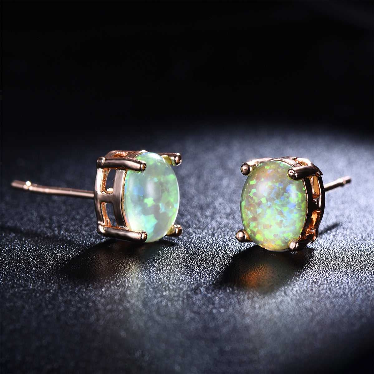 Green Opal & Rose Goldtone Oval Stud Earrings