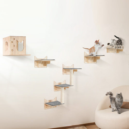 VEVOR Wall Mounted Cat Shelves Tree with Jumping Boards Nest Furniture Set of 5 - Multicolor