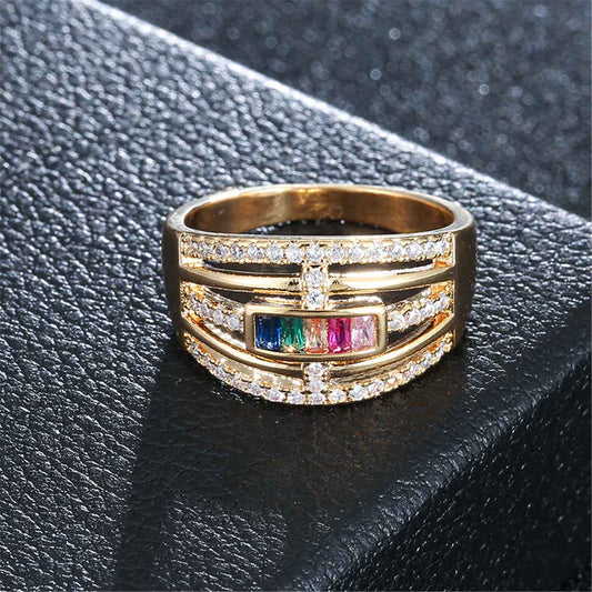 Cubic Zirconia & Rainbow Crystal Horizontal Line Ring