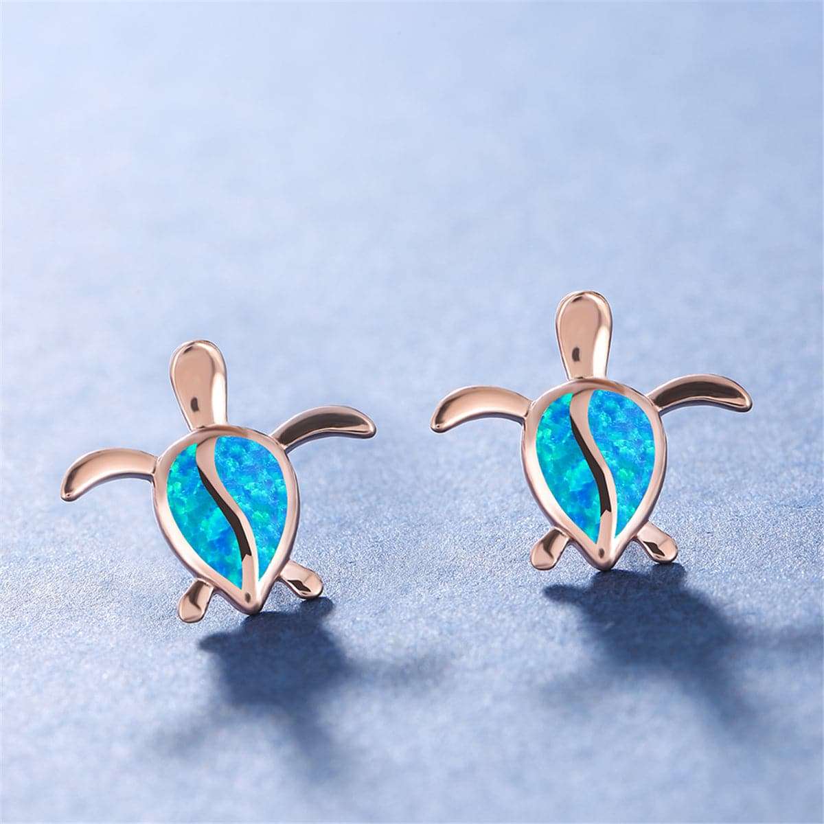 Blue Opal & Rose Goldtone Turtle Stud Earrings