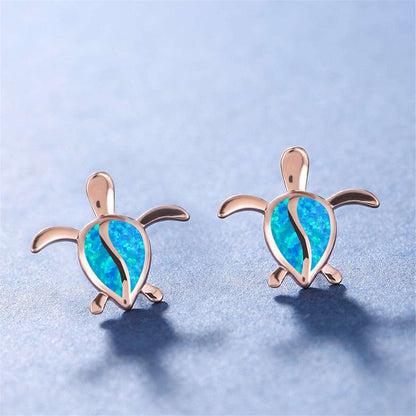 Blue Opal & Rose Goldtone Turtle Stud Earrings