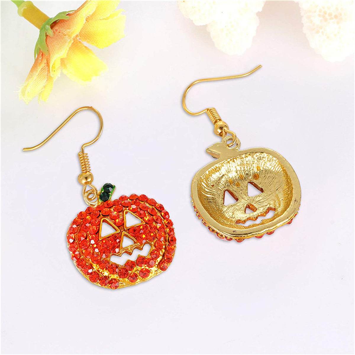 Cubic Zirconia & Goldtone Jack-O-Lantern Drop Earrings