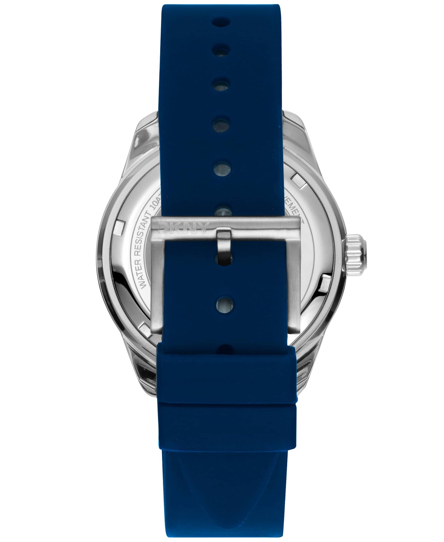 Dkny Men Watch, Silver Color Case, Dark Blue Dial, Blue Silicone Strap, 3 Hands Date, 10 Atm