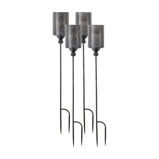 Melrose International Black Punched Metal Candle Holder Garden Stake (Set of 4)