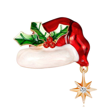Cubic Zirconia & Goldtone Star & Mistletoe Hat Brooch