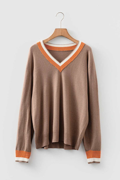 Scarlett Striped Trim Varsity Sweater - Gray / L - 12/14