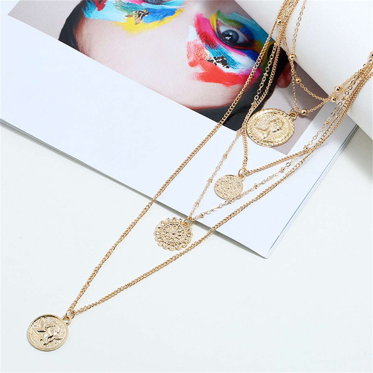 Goldtone Coin Layered Pendant Necklace-5