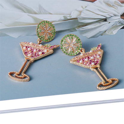 Purple Cubic Zirconia & Pearl Wine Glass Drop Earrings