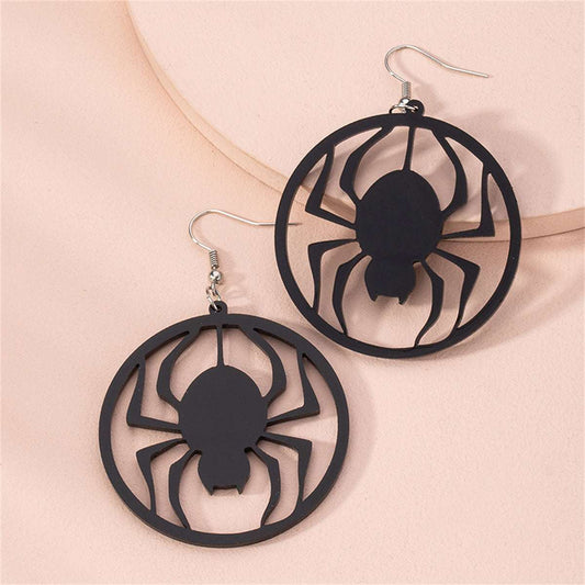 Black Acrylic Spider Silhouette Drop Earrings