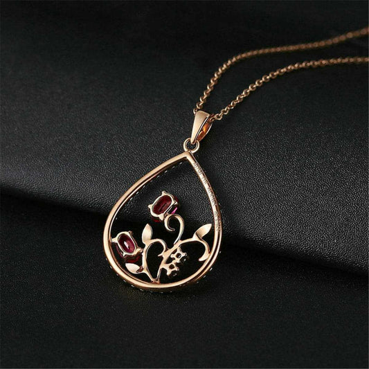 Cubic Zirconia & Crystal Flower Open Teardrop Pendant Necklace