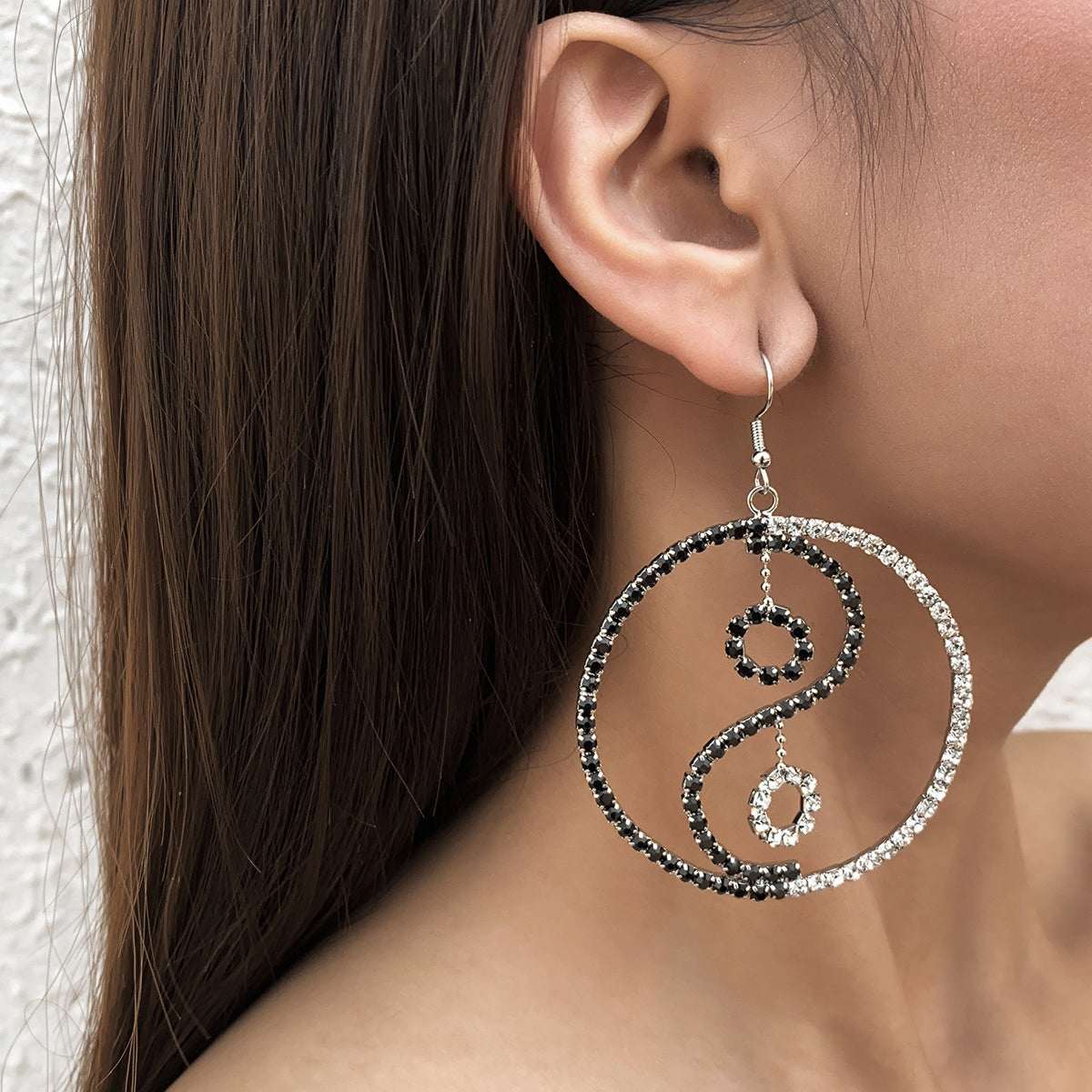 Cubic Zirconia & Silvertone Open Yin Yang Drop Earrings