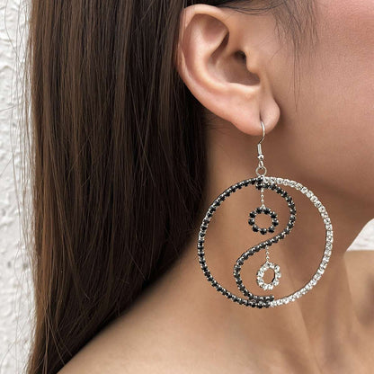Cubic Zirconia & Silvertone Open Yin Yang Drop Earrings