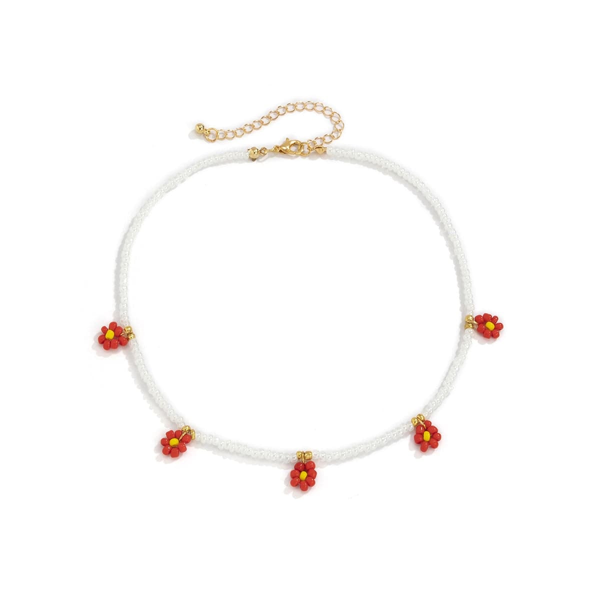 Red Howlite & Goldtone Mum Beaded Station Necklace