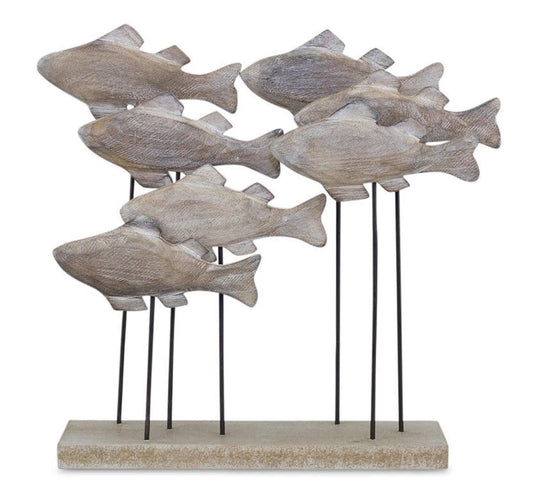 Melrose International Wooden Fish School Sculpture 9.75"L