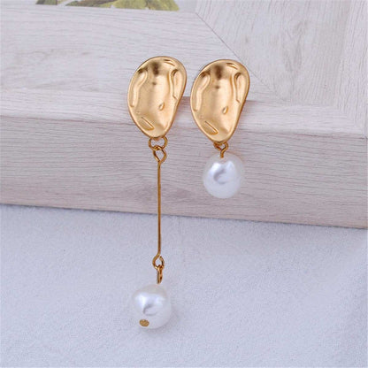 Pearl & Goldtone Asymmetrical Drop Earrings
