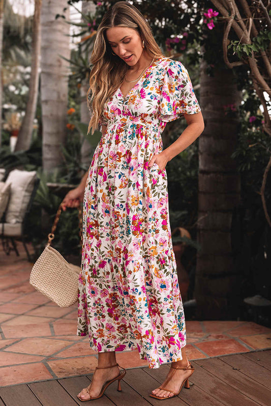 Threaded Pear Kaitlyn Floral Short Sleeve Maxi Dress