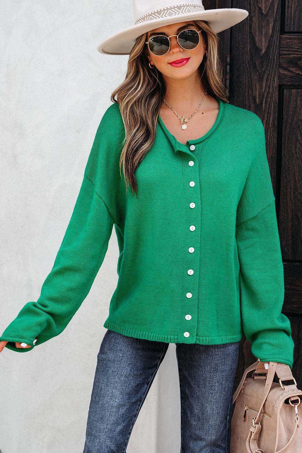 Evatyn Knit Drop Shoulder Sweater - Bright Green / L - 12/14