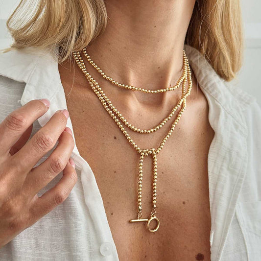 Goldtone Bead Chain Toggle Necklace