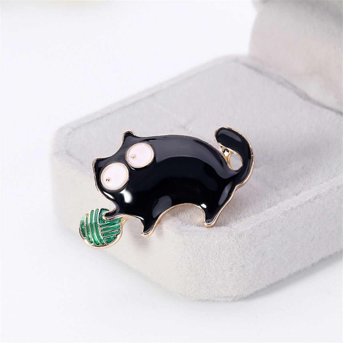 Goldtone & Black Oil Drop Cat Brooch