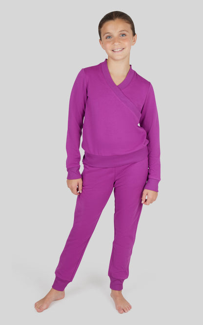 Girls 2 PC Terry Crossover Long Sleeve Top + Brushed Jogger Set