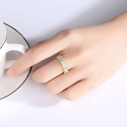 Crystal & Cubic Zriconia Goldtone Bar Band Ring-2