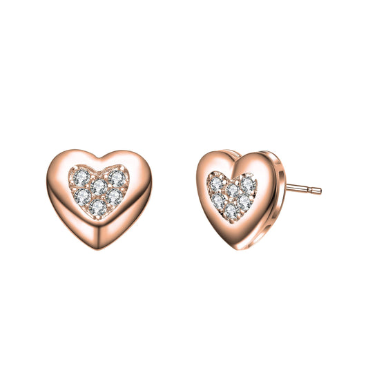 Lovely Heart Stud Earrings with Clear Cubic Zirconia