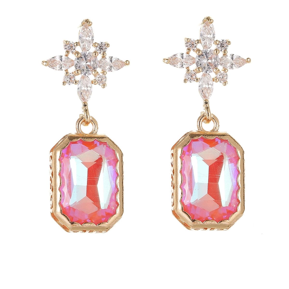 Orange Crystal & Cubic Zirconia Goldtone Star Rectangle Dangle Earrings