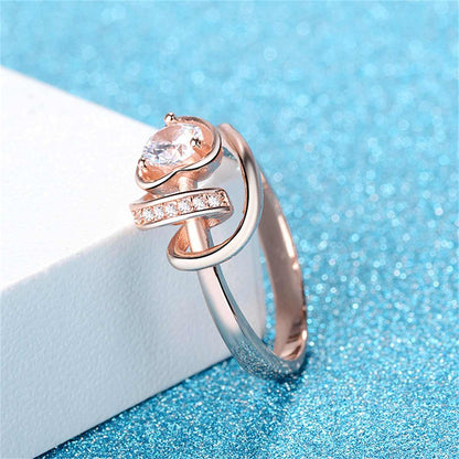 Clear Crystal & Cubic Zirconia Heart Rose Blossom Ring-2