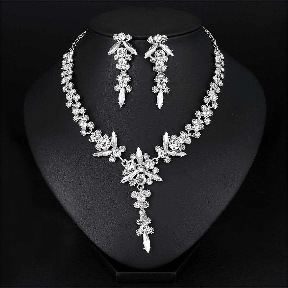 Crystal & Crystal Silvertone Botany Drop Earrings & Necklace