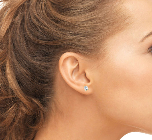 Gold Tone Emerald Cut Studs