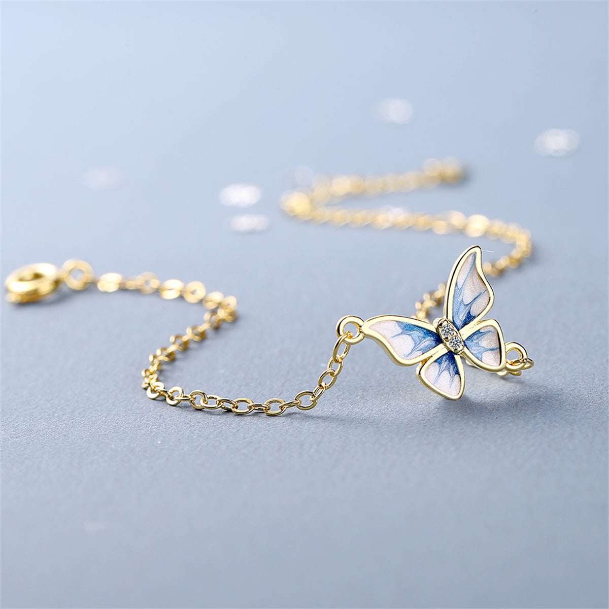 Cubic Zirconia & Enamel Goldtone Butterfly Charm Bracelet